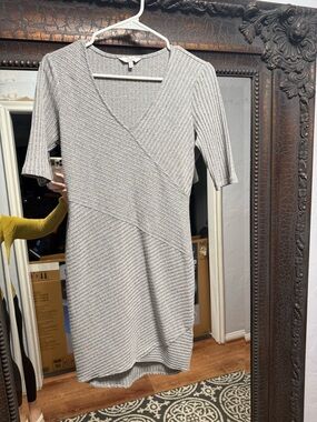 Candie's Light Gray Ribbed Wrap-Style Midi Dress